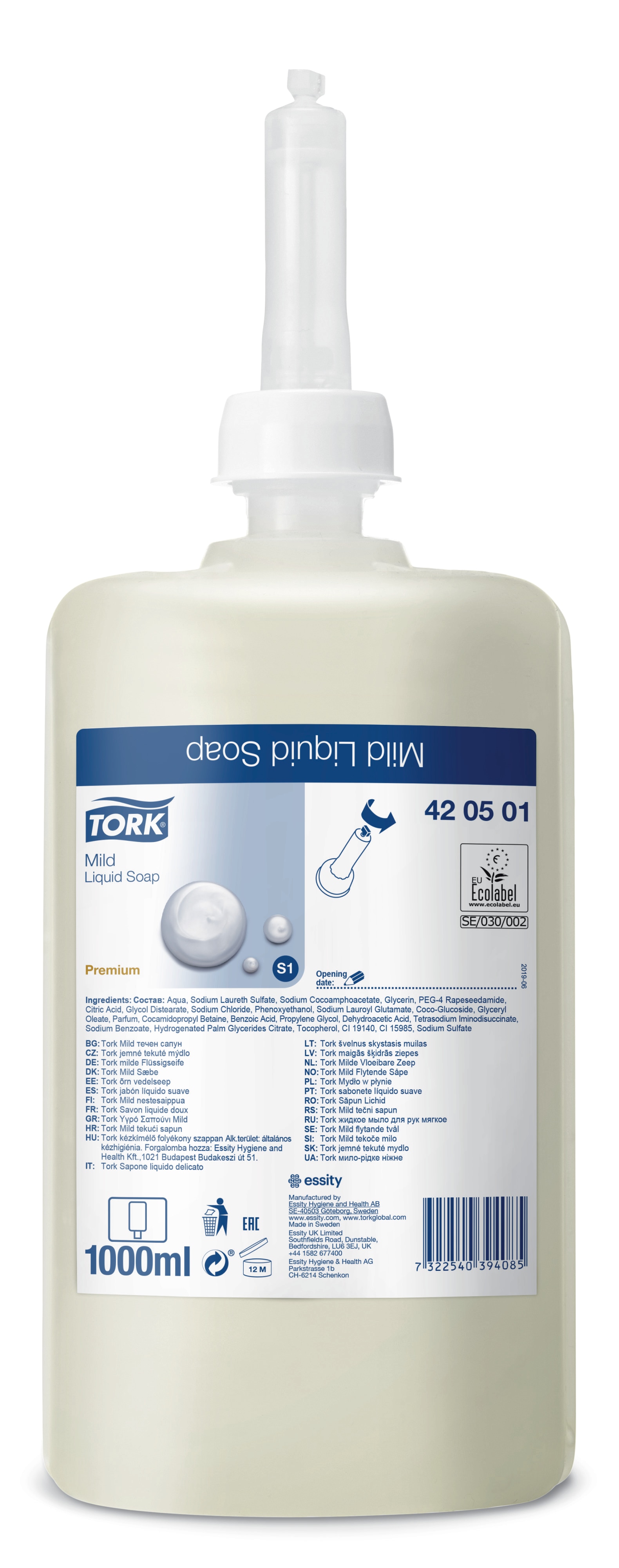 453 420501 tork premium soap liquid mild 6x1ltr