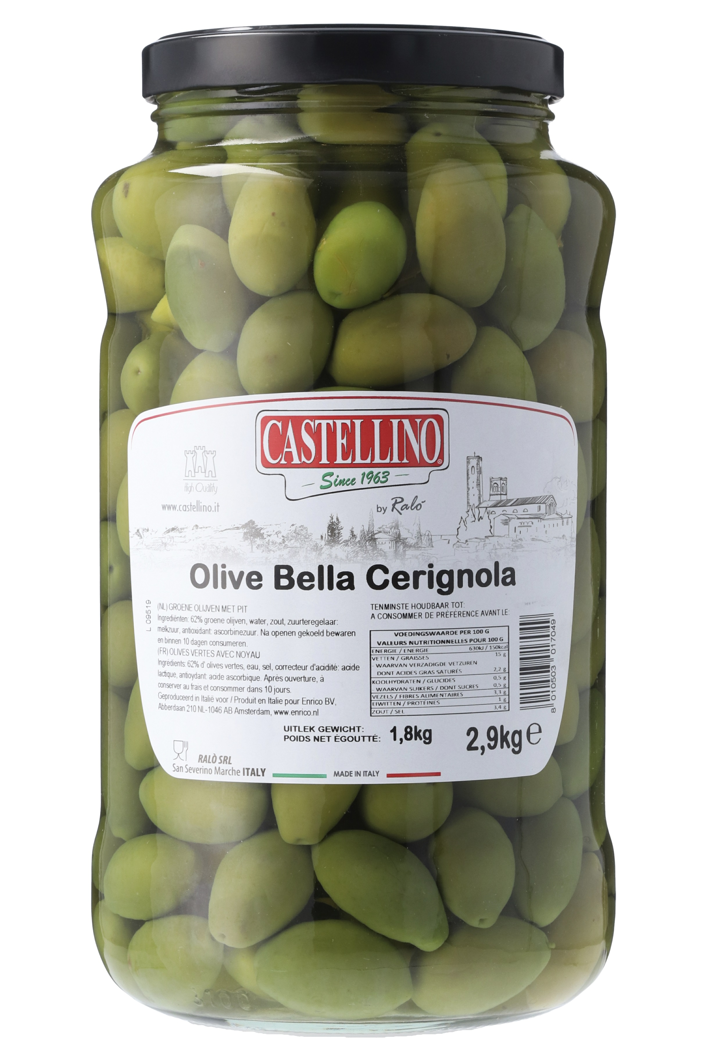 52787 Groene bella cerignola olijven met pit 1x2,90 kg