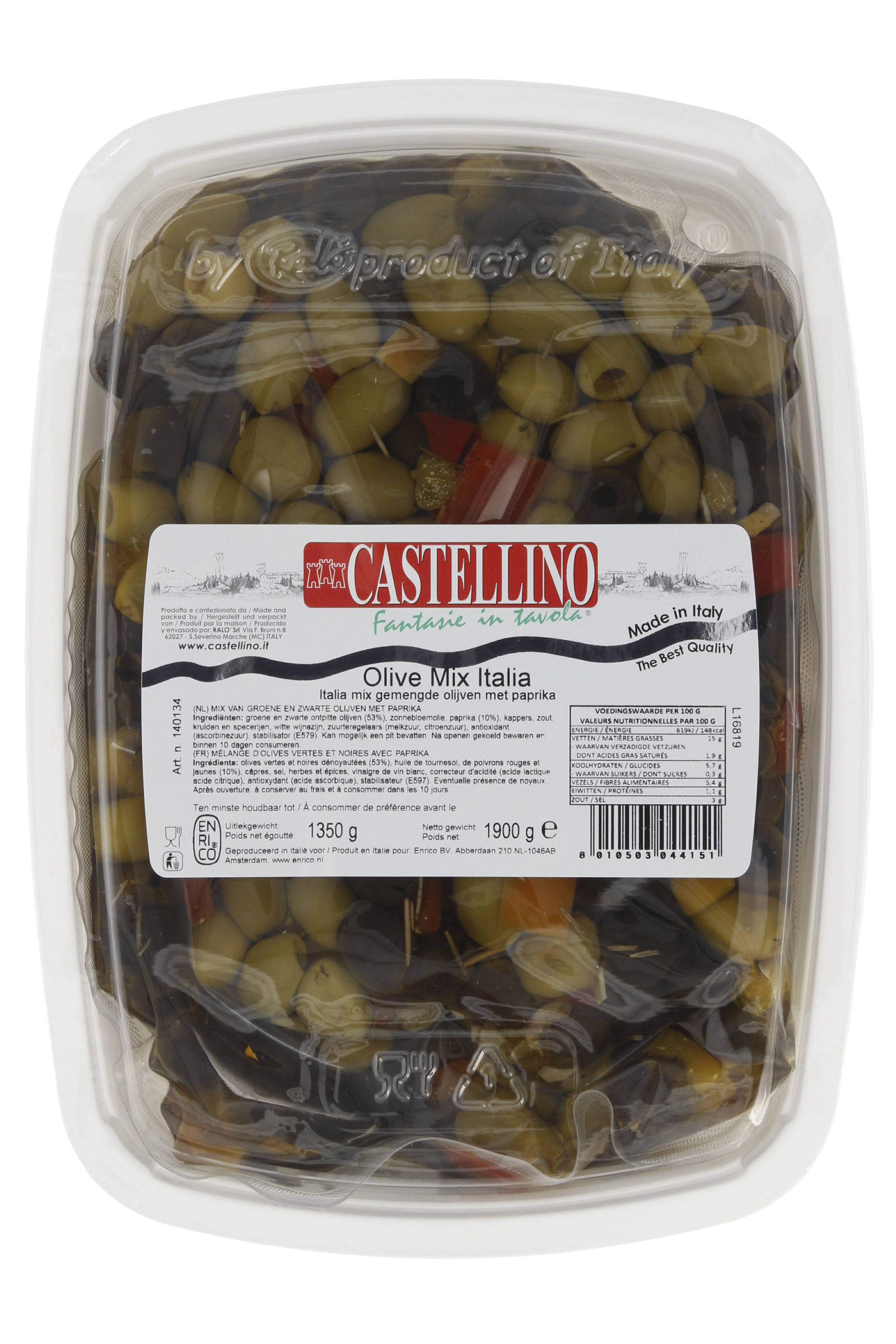 55012 Gemengde olijven met paprika Italia mix 1x1,90 kg