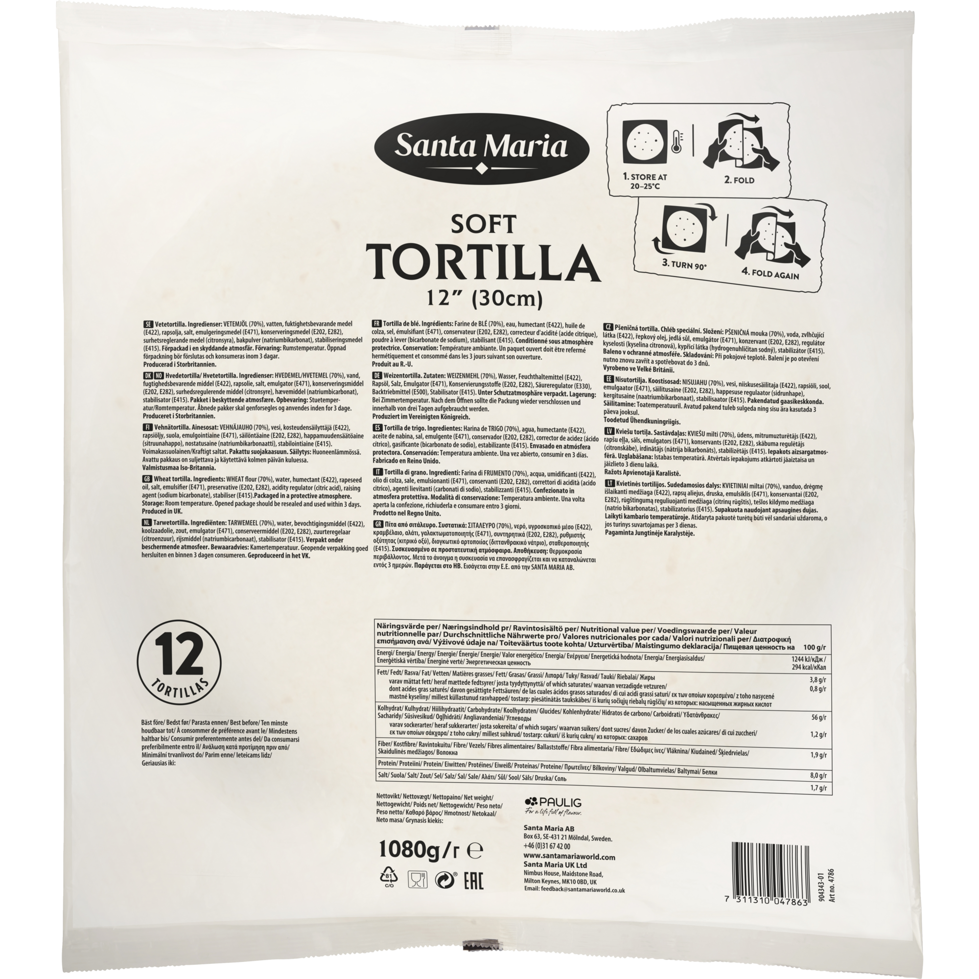 70661 Soft tortilla 30cm. 6x12 st