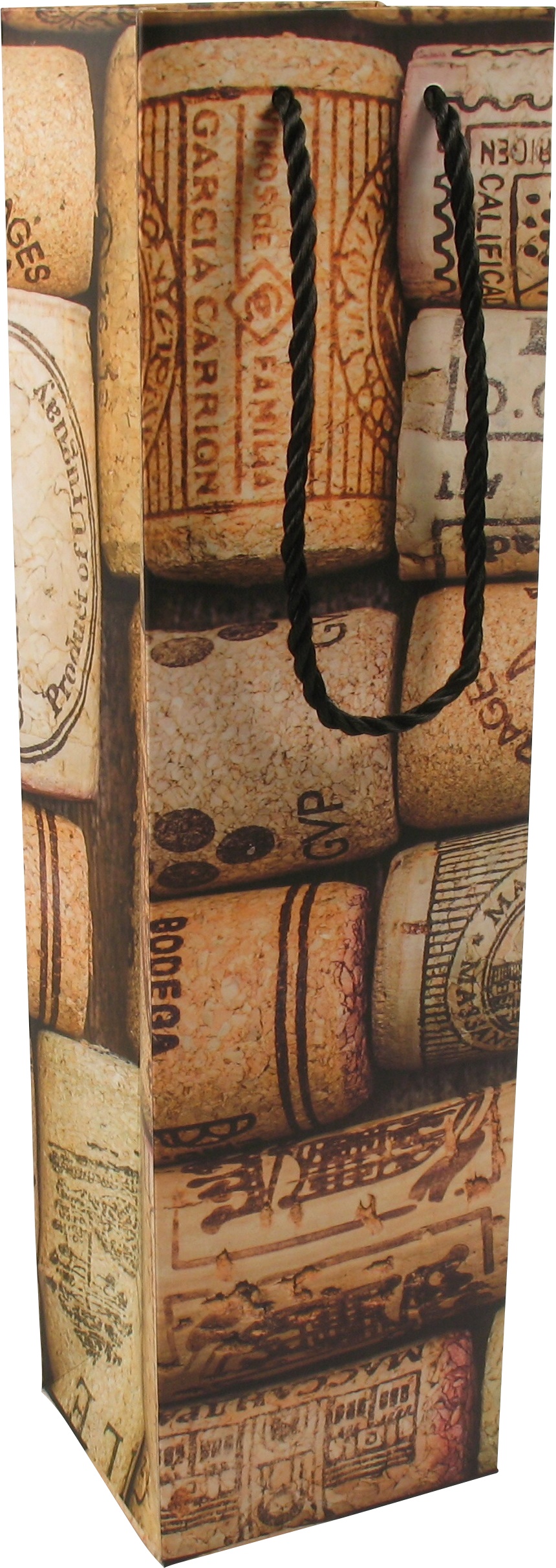 72586 Wijnfles tas (kurk) met koord 10x9x38cm. 25st
