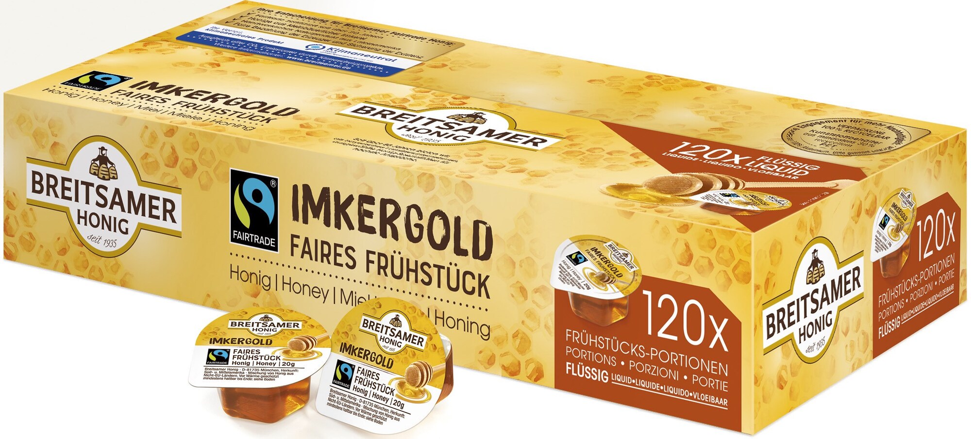 77331 Honing fairtrade imkergold mono cups 120x20 gram