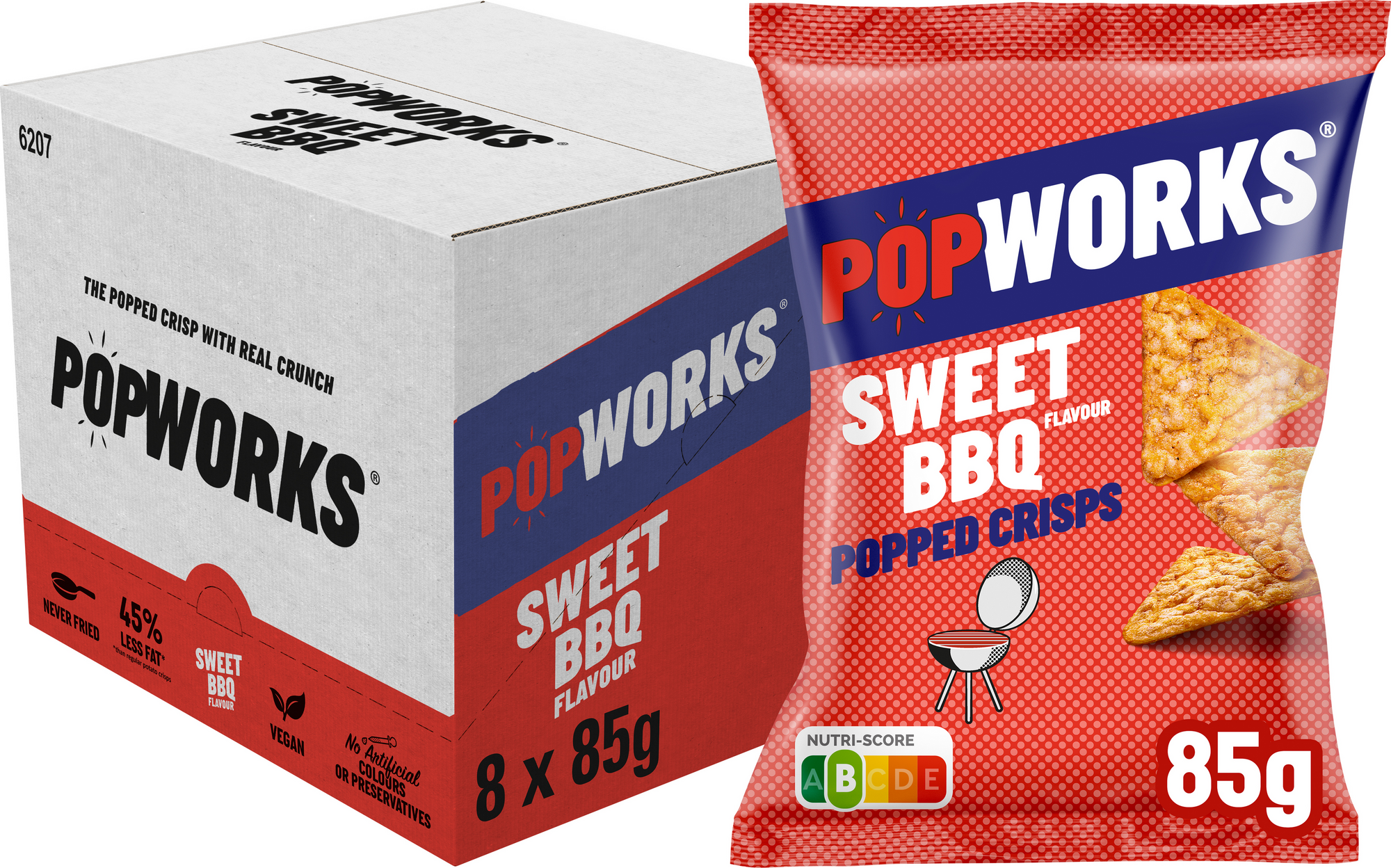 78214 Popworks chips sweet bbq 8 x 85 gram